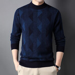 Patterned Mock Neck Sweater // Style 2 // Navy Blue (M)