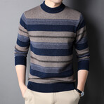 Patterned Mock Neck Sweater // Style 3 // Navy Blue (M)