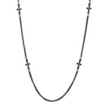 Oxidized Stainless Steel Round Link Chain And Crosses Necklace