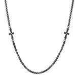 Oxidized Stainless Steel Round Link Chain And Crosses Necklace