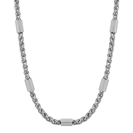Stainless Steel Figaro Chain Necklace With Bar Links