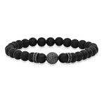 Black Lava Beads And Stainless Steel Beaded Stretch Bracelet