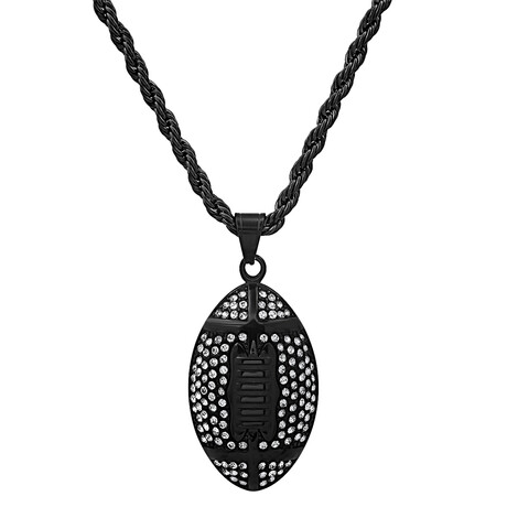 Black Ip Stainless Steel And Simulated Diamonds American Football Pendant