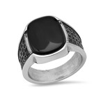 Stainless Steel, Simulated Onyx Center Stone And Simulated Black Diamonds Side Stones Ring (9)