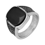 Stainless Steel, Simulated Onyx Center Stone And Simulated Black Diamonds Side Stones Ring (9)