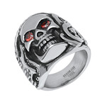 Black Ip & Stainless Steel And Red Simulated Diamonds Skull Ring (9)