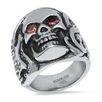 Black Ip & Stainless Steel And Red Simulated Diamonds Skull Ring (9)
