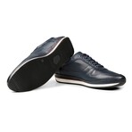 Men's Plain Genuine Leather Casual Sneakers // Navy Blue (Euro: 39)