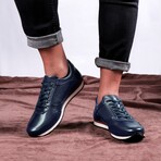 Men's Pierced+Plain Genuine Leather Casual Sneakers // Navy Blue (Euro: 39)