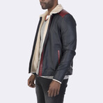 Plush Collar Jacket // Navy Blue + Burgundy (S)