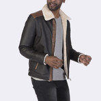 Plush Collar Jacket // Brown + Beige (S)