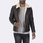 Plush Collar Jacket // Brown + Beige (S)