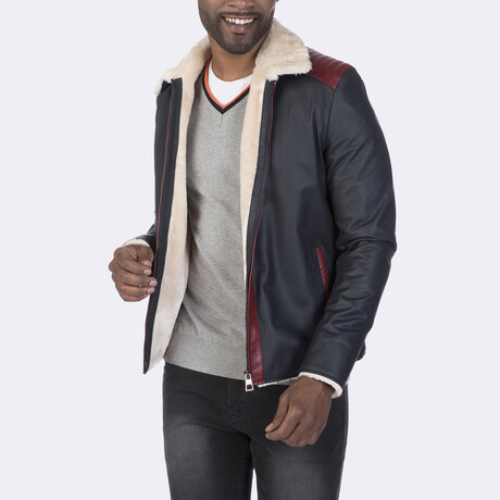 Plush Collar Jacket // Navy Blue + Burgundy (S)