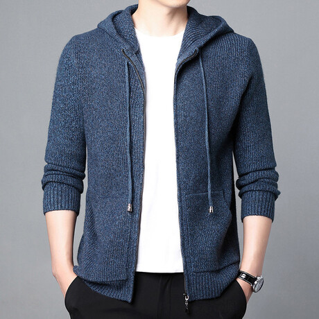 Zip Up Knit Hoodie // Blue (XS)