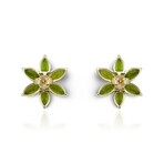 Fine Jewelry // 14K Yellow Gold Peridot + Diamond Flower Earrings // New