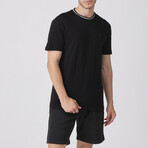 Knit Collar Flammed Basic T-shirt // Black (S)