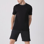 Knit Collar Flammed Basic T-shirt // Black (S)