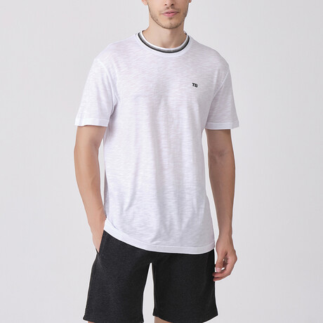 Knit Collar Flammed Basic T-shirt // White (XS)