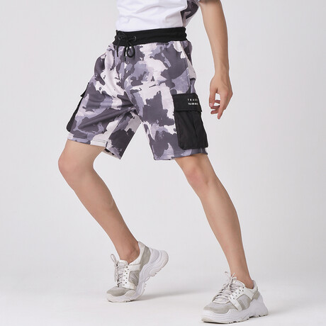 Patterned Cargo Pocket Shorts // Gray (XS)