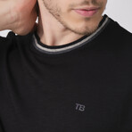 Knit Collar Flammed Basic T-shirt // Black (S)