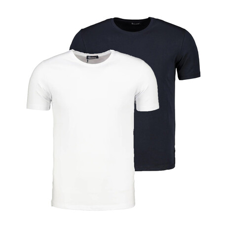 Set of 2 Crewneck T-Shirts //  Dark Blue + White (S)