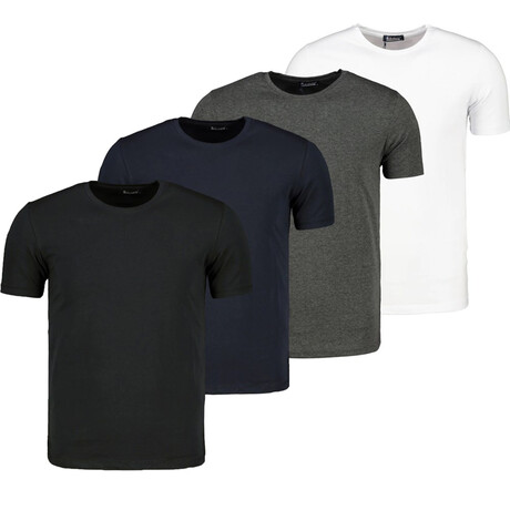 Set of 4 Crewneck T-Shirts // White + Anthracite + Dark Blue + Black (S)