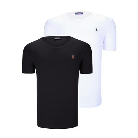 Set of 2 V-Neck T-Shirts // White + Black (S)