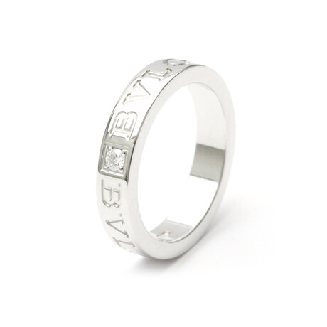 Bulgari // 18k White Gold Double Logo Diamond Ring // Ring Size: 6 // Store Display