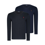 Set of 2 V-Neck Knit Tops // Dark Blue + Black (S)