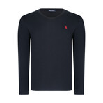 Set of 2 V-Neck Knit Tops // Dark Blue + Black (S)