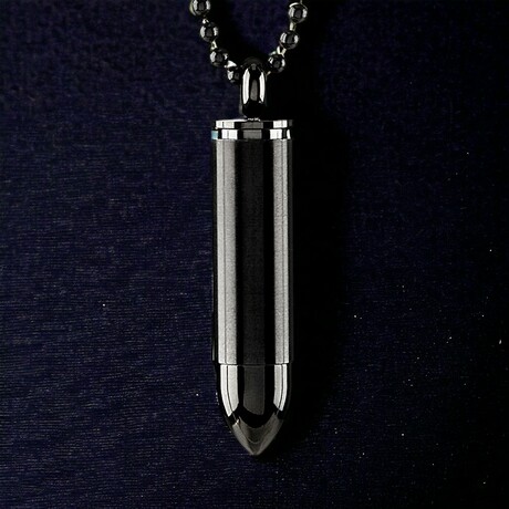 Brushed and Polished Black Plated Stainless Steel Bullet Capsule Necklace // 24"