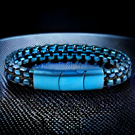 Matte Finish Blue Plated Stainless Steel Double Box Chain Bracelet // 8.25"