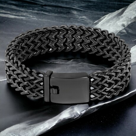 Black Plated Stainless Steel Three Row Franco Bracelet (9")
