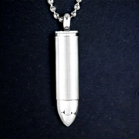 Brushed and Polished Stainless Steel Bullet Capsule Necklace // 24"