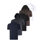 Set of 5 Short Sleeve Hoodies // White + Brown + Black + Anthracite + Dark Blue (S)