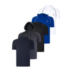 Set of 5 Short Sleeve Hoodies // White + Sax + Black + Anthracite + Dark Blue (S)