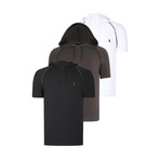 Set of 3 Short Sleeve Hoodies // White + Brown + Black (S)