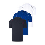 Set of 3 Short Sleeve Hoodies // White + Sax + Dark Blue (S)