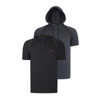 Set of 2 Short Sleeve Hoodies // Anthracite + Black (S)