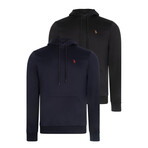 Set of 2 Long Sleeve Hoodies // Black + Dark Blue (S)