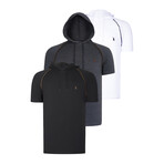 Set of 3 Short Sleeve Hoodies // White + Anthracite + Black (S)