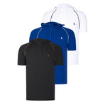 Set of 3 Short Sleeve Hoodies // White + Sax + Black (S)