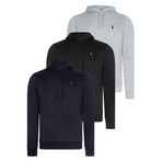 Set of 3 Long Sleeve Hoodies // Black + Dark Blue + Gray (S)