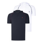 Set of 2 Short Sleeve Hoodies // White + Dark Blue (S)