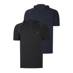 Set of 2 Short Sleeve Hoodies // Dark Blue + Black (S)