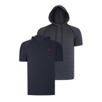 Set of 2 Short Sleeve Hoodies // Anthracite + Dark Blue (S)