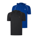 Set of 2 Short Sleeve Hoodies // Sax + Black (S)