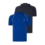 Set of 2 Short Sleeve Hoodies // Dark Blue + Sax (S)