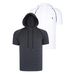 Set of 2 Short Sleeve Hoodies // White + Anthracite (S)
