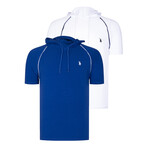 Set of 2 Short Sleeve Hoodies // White +Sax (S)